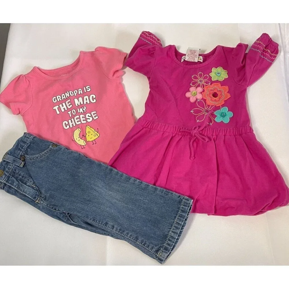 Lot of 3 Baby GIrl 12 Months Clothing‎ Jeans, One Piece, Dress Carters